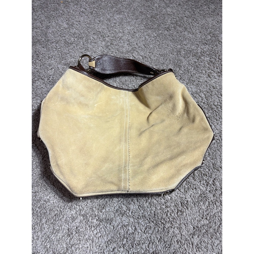 Christian Berg Stockholm Tan Suede Brown Leather Trim Hobo Shoulder Bag Slouchy